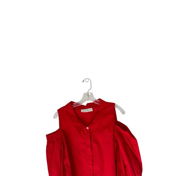 Amanda Uprichard Red Collared Cutot Shoulder Basic Button Up Blouse Size Small - Picture 4 of 13